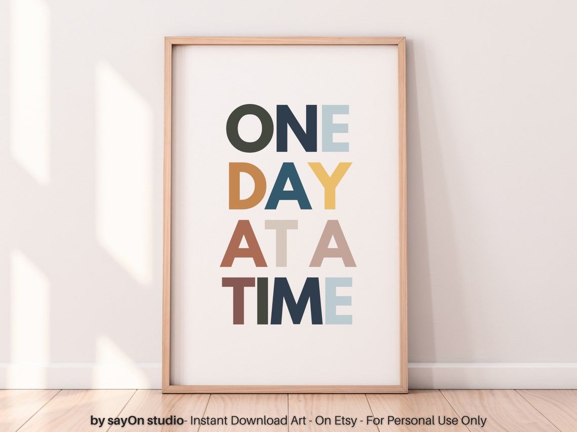 One Day At A Time Boho Rainbow Typography Motivational Quote Poster