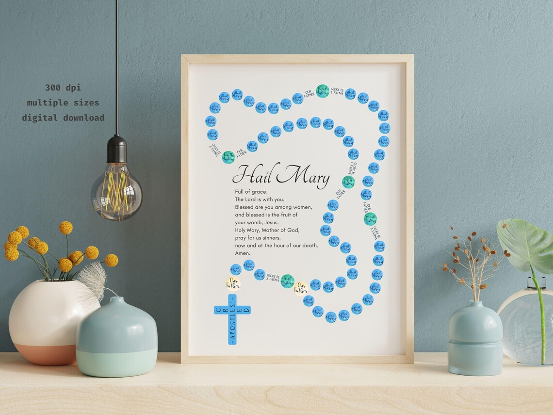 Hail Mary Rosary Beads Religious Wall Art - Image 2