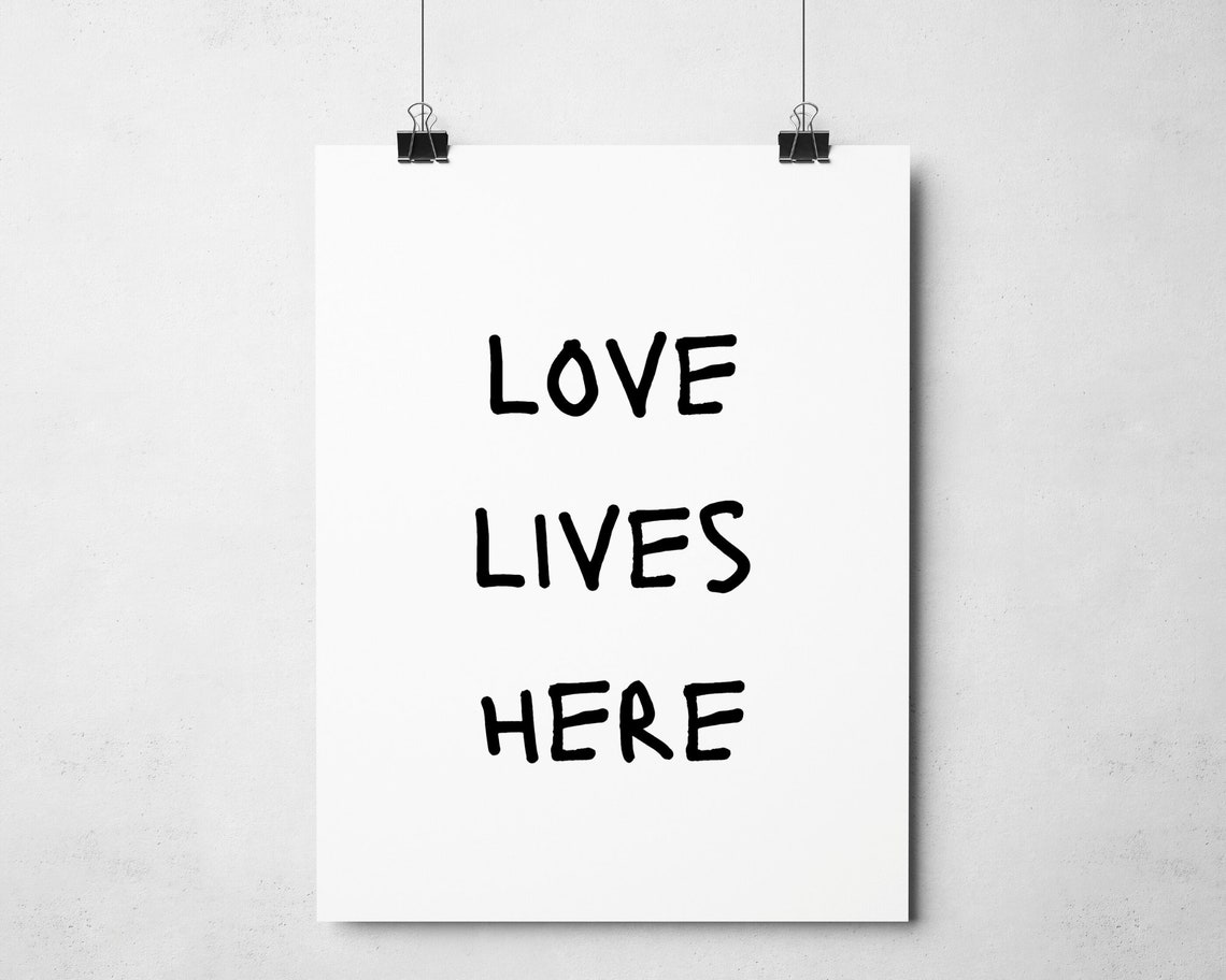 Love Lives Here Hand Lettered Minimalist Black And White Wall Art - Image 2