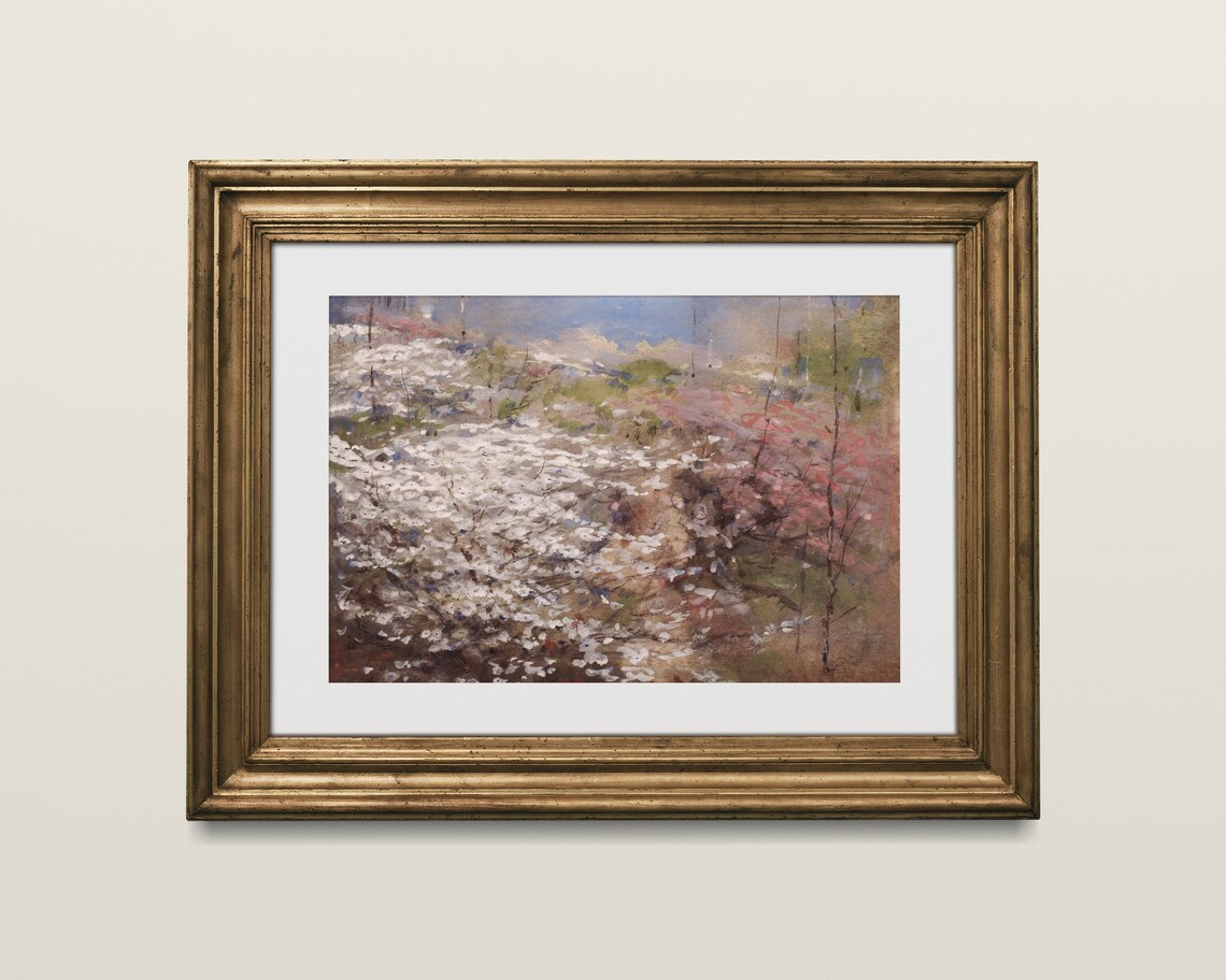 Spring Blossom Meadow White Pink Flowers Impressionist Field Poster - Image 2
