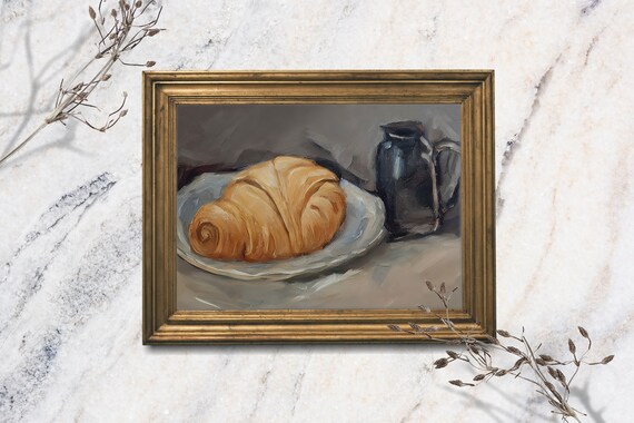 Croissant Still Life Oil Painting Golden Pastry French Bakery Art Print