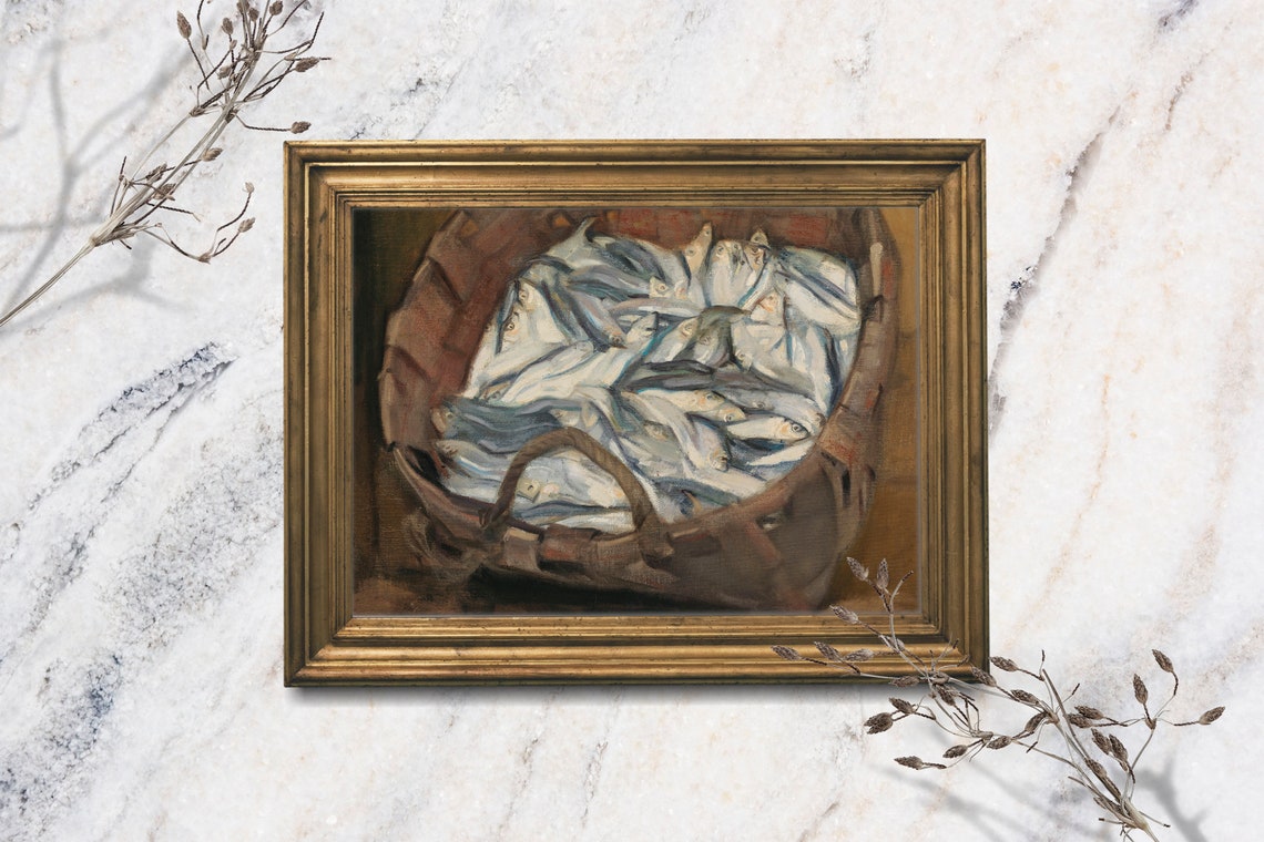 Sardine Art Print Unframed Oil Painting Print Sardine Oil Painting French Kitchen Art Restaurant Art French Market Still Life Art