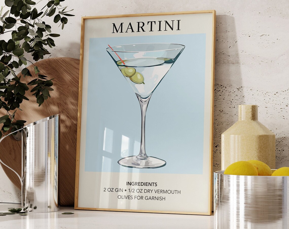 Cocktail Retro Vintage Art Print, Bar Cart Decor