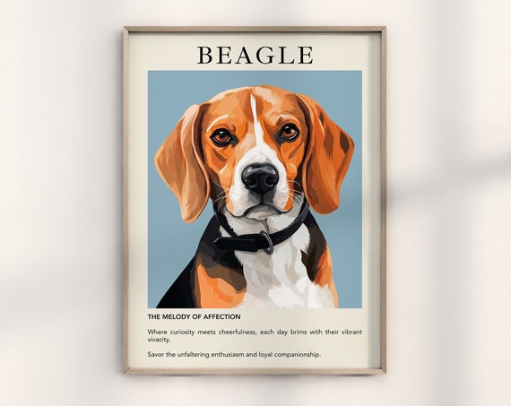 Beagle Dog Poster Print Gift For Lovers Breed Art Painting Trendy Wall Decor Minimalist Modern Illustration Pet Portrait