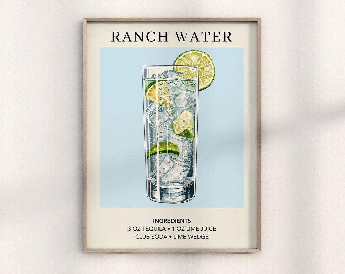 Ranch Water Cocktail Poster, Minimalist Bar Decor