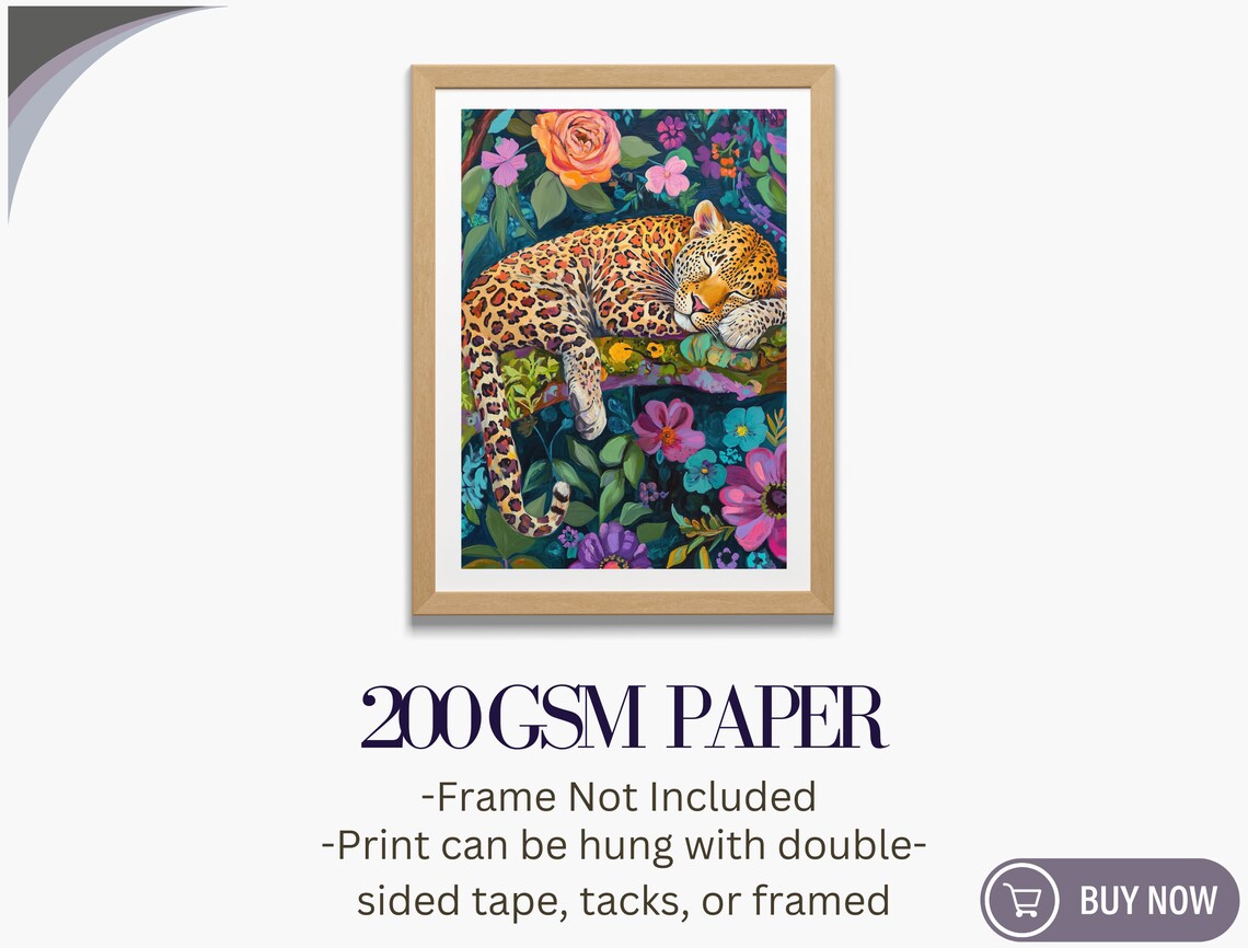 Leopard Sleeping Branch Vivid Jungle Flowers Maximalist Animal Art Poster - Image 6
