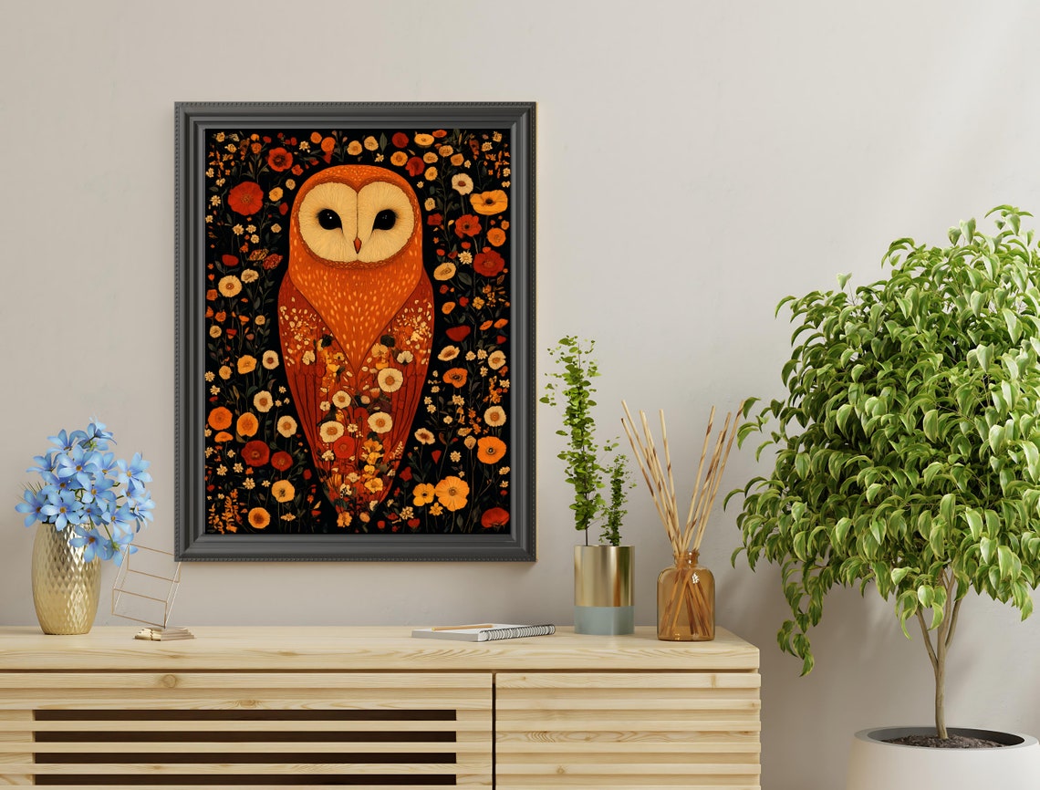 Barn Owl Autumn Wildflowers Dark Botanical Vintage Animal Art Poster - Image 3