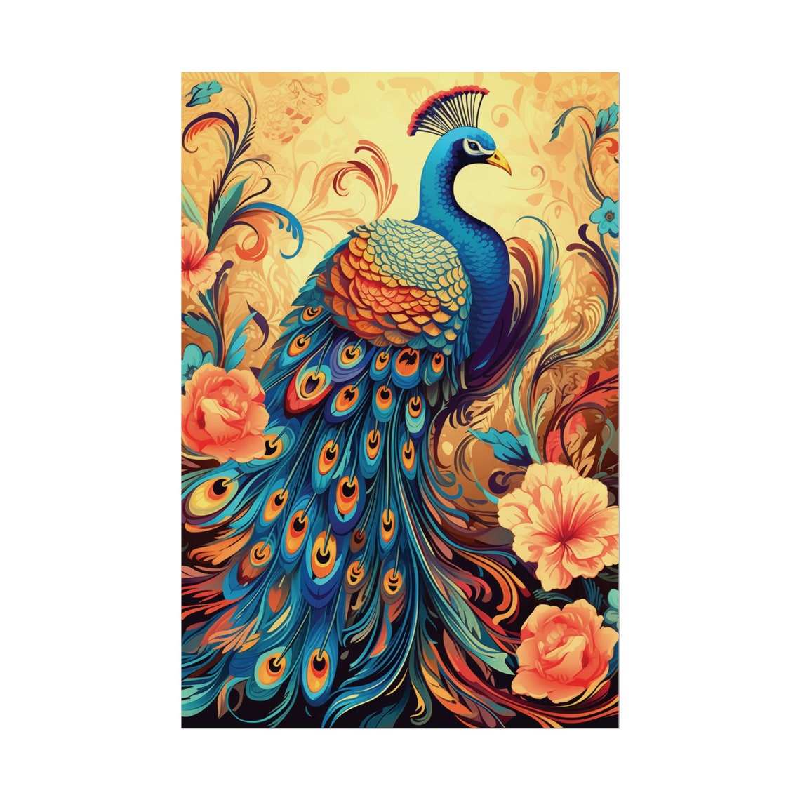 Peacock Art Nouveau Style Illustration Vibrant Exotic Bird Wall Poster - Image 2