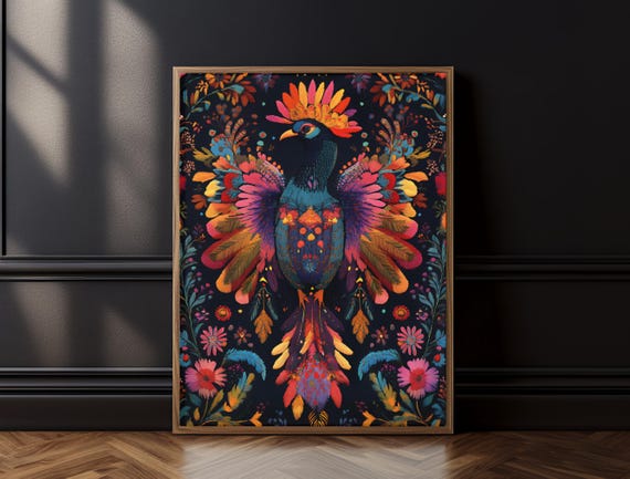 Dark Moody Maximalist Print Moody Vintage Decor Large Floral Bird Bold Colorful Wall Art For Home Office