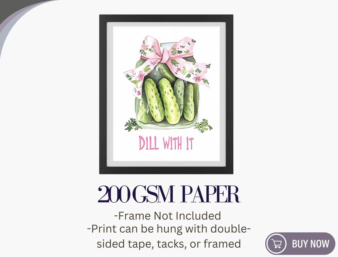 Cute Dill Pickle Jar Floral Bow Watercolor Pun Kitchen Poster - Image 5