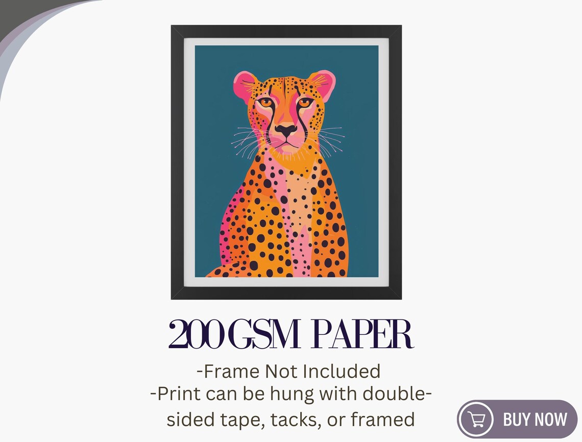 Cheetah Portrait Orange Spotted Big Cat Teal Background Bold Animal Wall Art - Image 5
