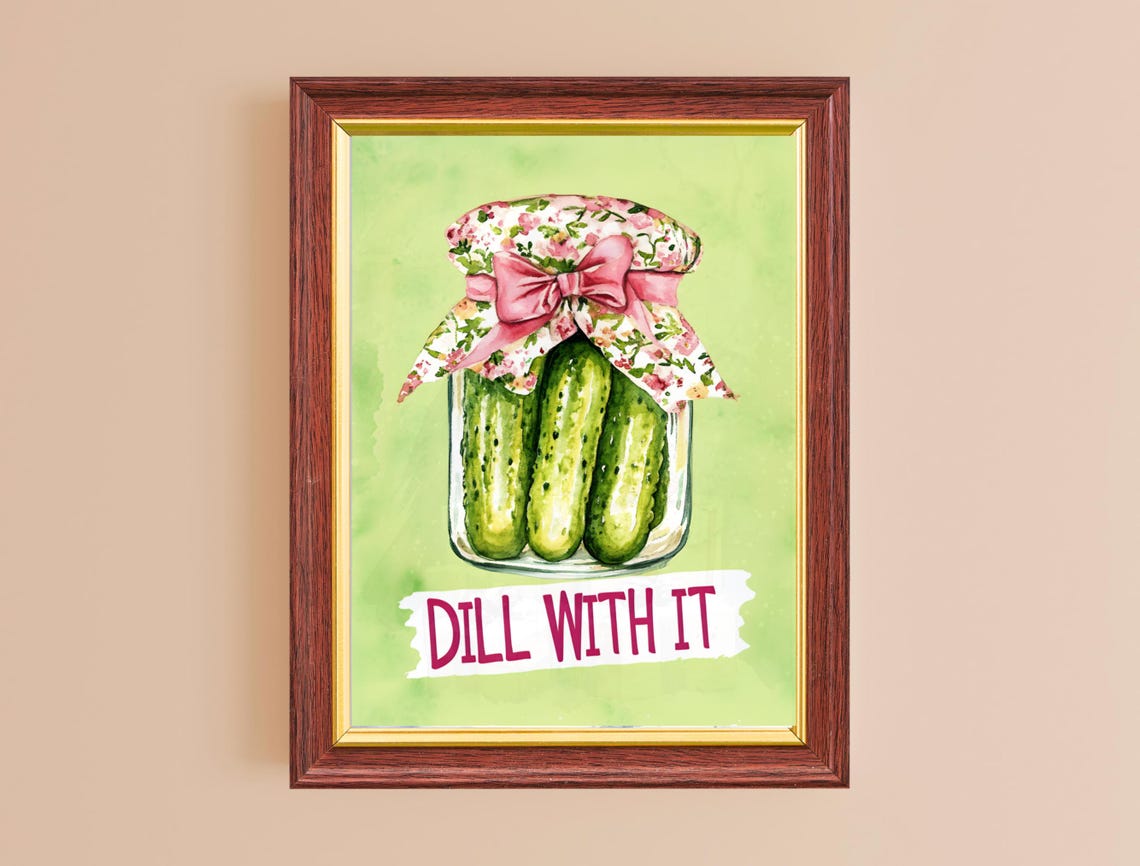 Dill With It Mason Jar Pickles Pink Bow Kitchen Humor Poster - Image 2