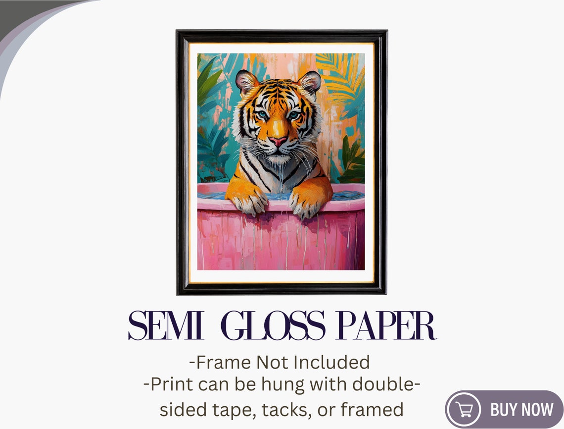 Tiger In Pink Bathtub Tropical Whimsical Preppy Funny Wall Art Poster - Image 6