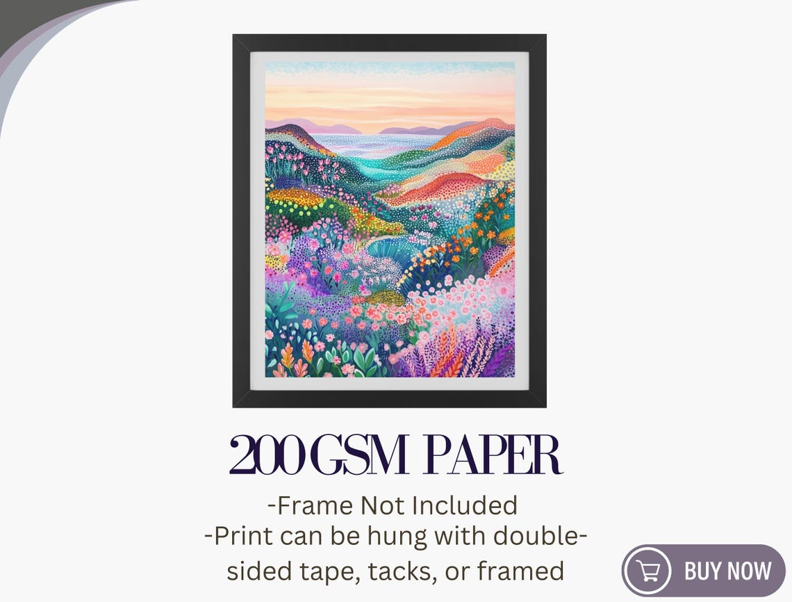 Wildflower Valley Sunset Abstract Colorful Pointillist Art Poster - Image 5