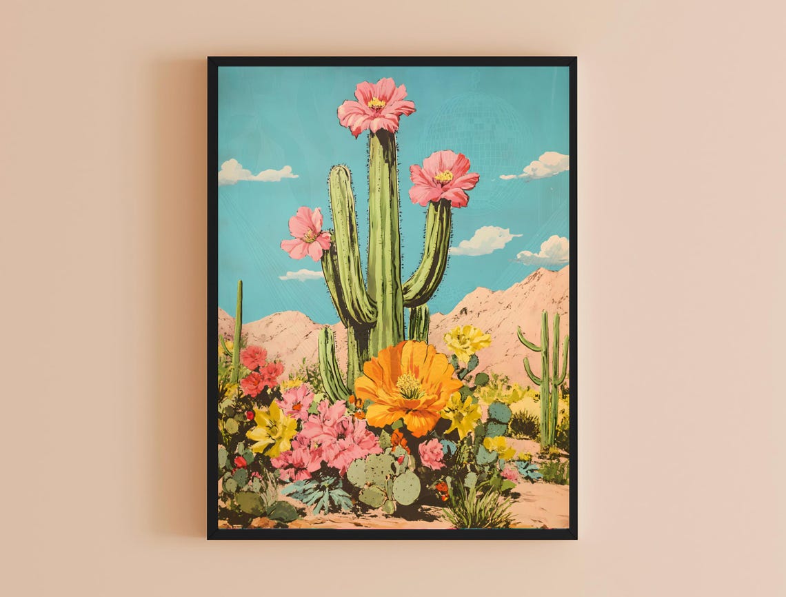 Saguaro Cactus Pink Blooms Desert Wildflower Vintage Botanical Poster - Image 4
