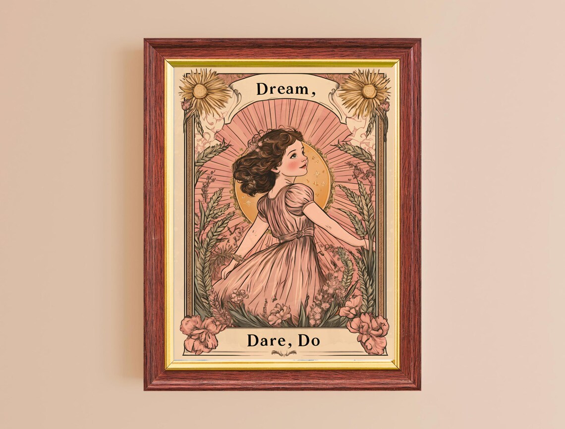 Dream Dare Do Girl Vintage Storybook Floral Inspiration Poster - Image 2