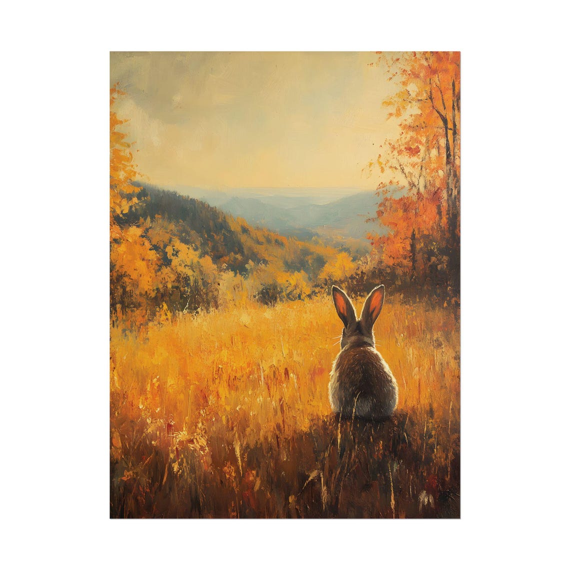 Rabbit Autumn Meadow Golden Fall Valley Vintage Wildlife Art Poster - Image 2