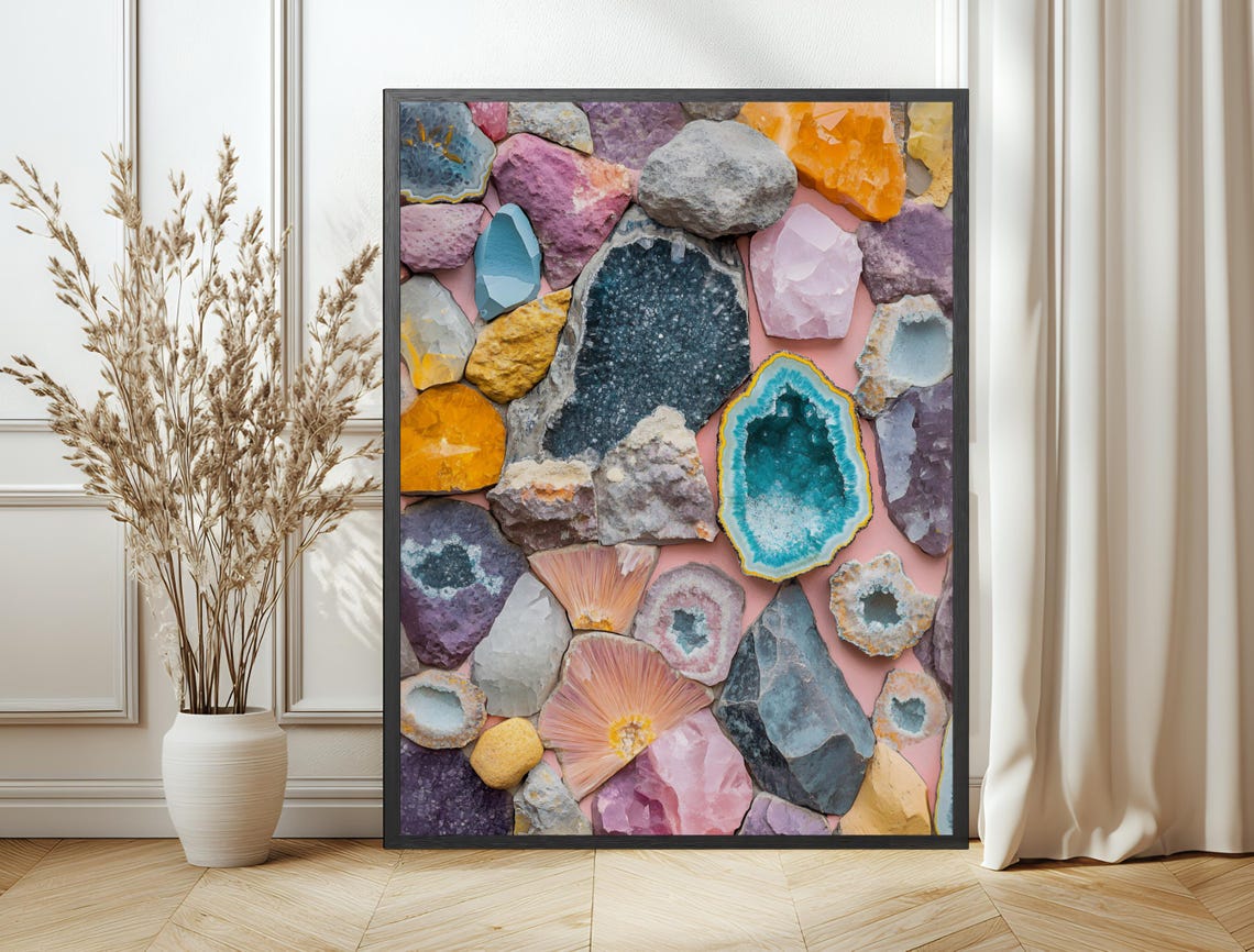 Sparkling Gemstones Crystals Mosaic Amethyst Turquoise Art Print
