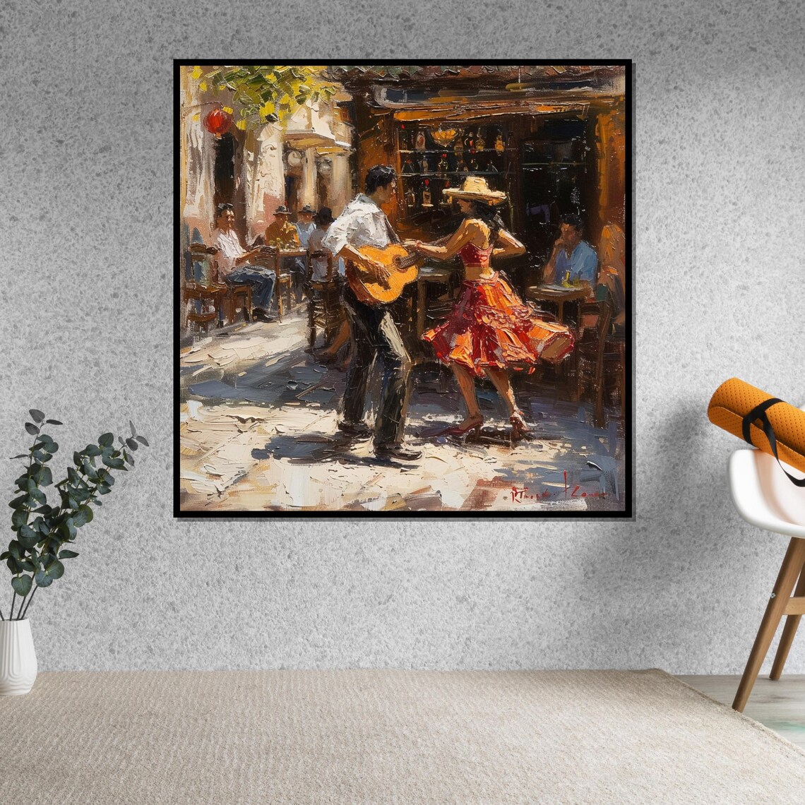 Street Guitarist and Dancing Woman Impressionist Cafe Scene Poster - Image 5