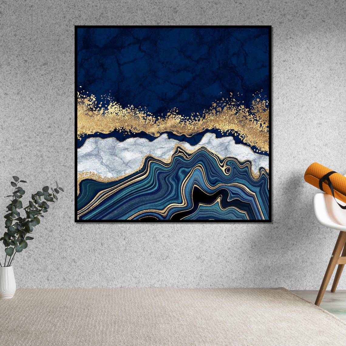 Blue Gold Marble Abstract Art Swirl, Geode Design - Image 5