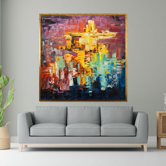 Abstract Sunset Colorful Brushstrokes Wall Art Design Modern Art Print Vibrant Painting Ready To Hang Decoration