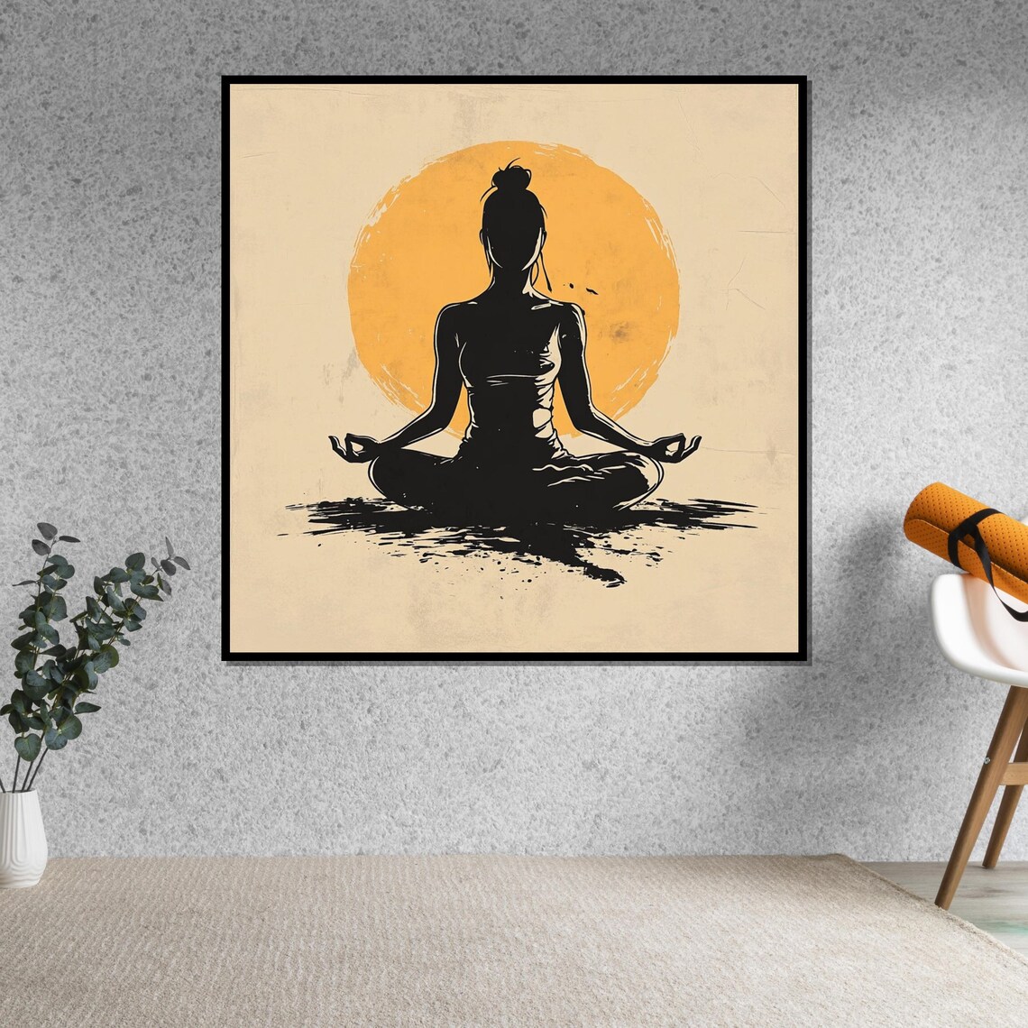Meditating Woman Golden Sun Beige Minimalist Yoga Art Poster - Image 5