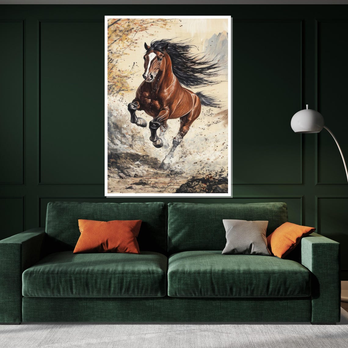 Brown Horse Galloping Autumn Trees Splash Dynamic Equine Art Poster - Image 3