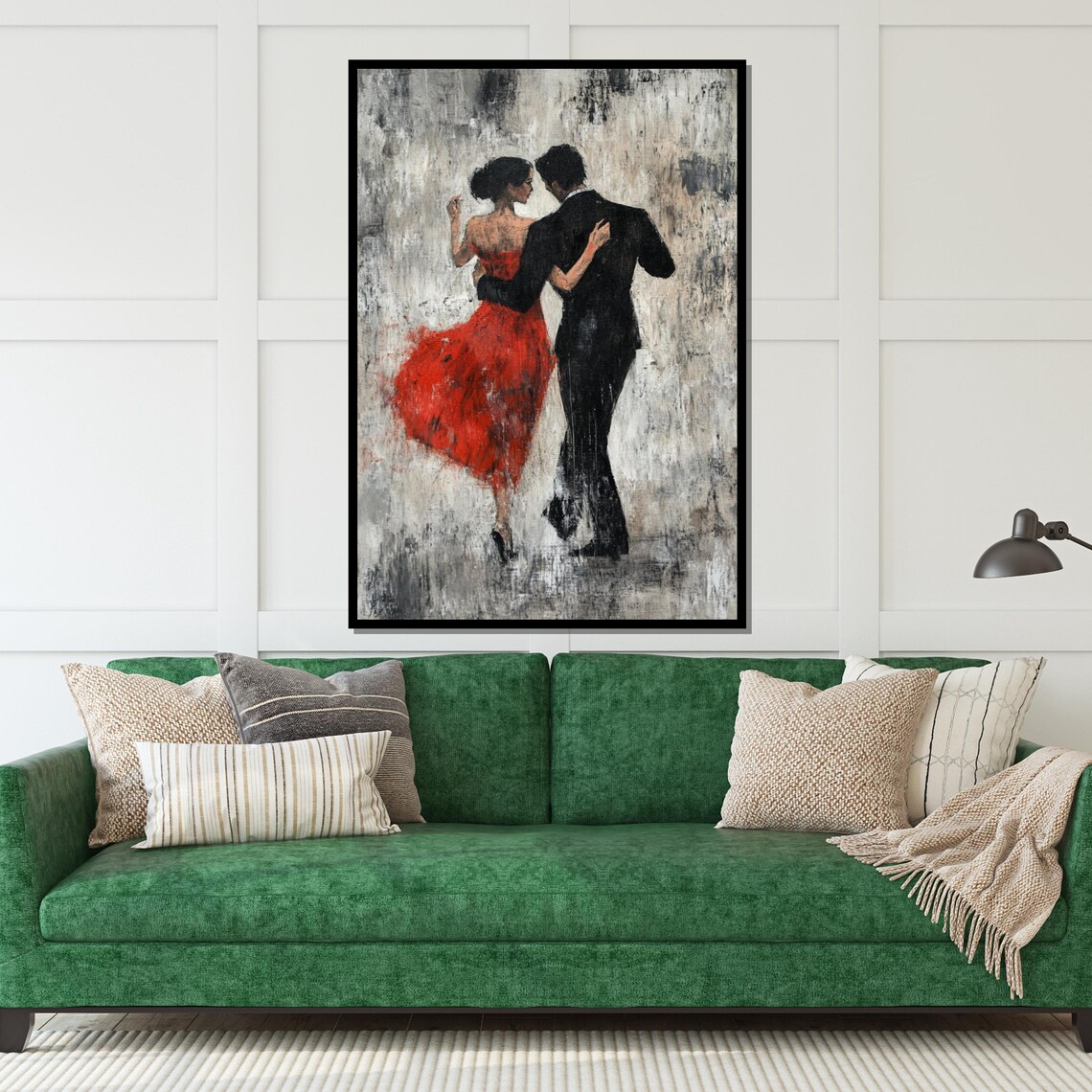 Tango Couple Dancing from Behind Red Dress Monochrome Art Poster - Image 5
