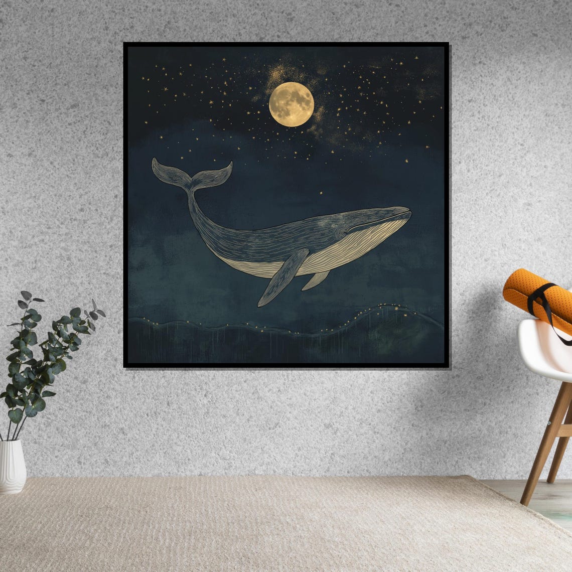 Whale Moonlit Starry Night Ocean Dreamy Celestial Art Poster - Image 5