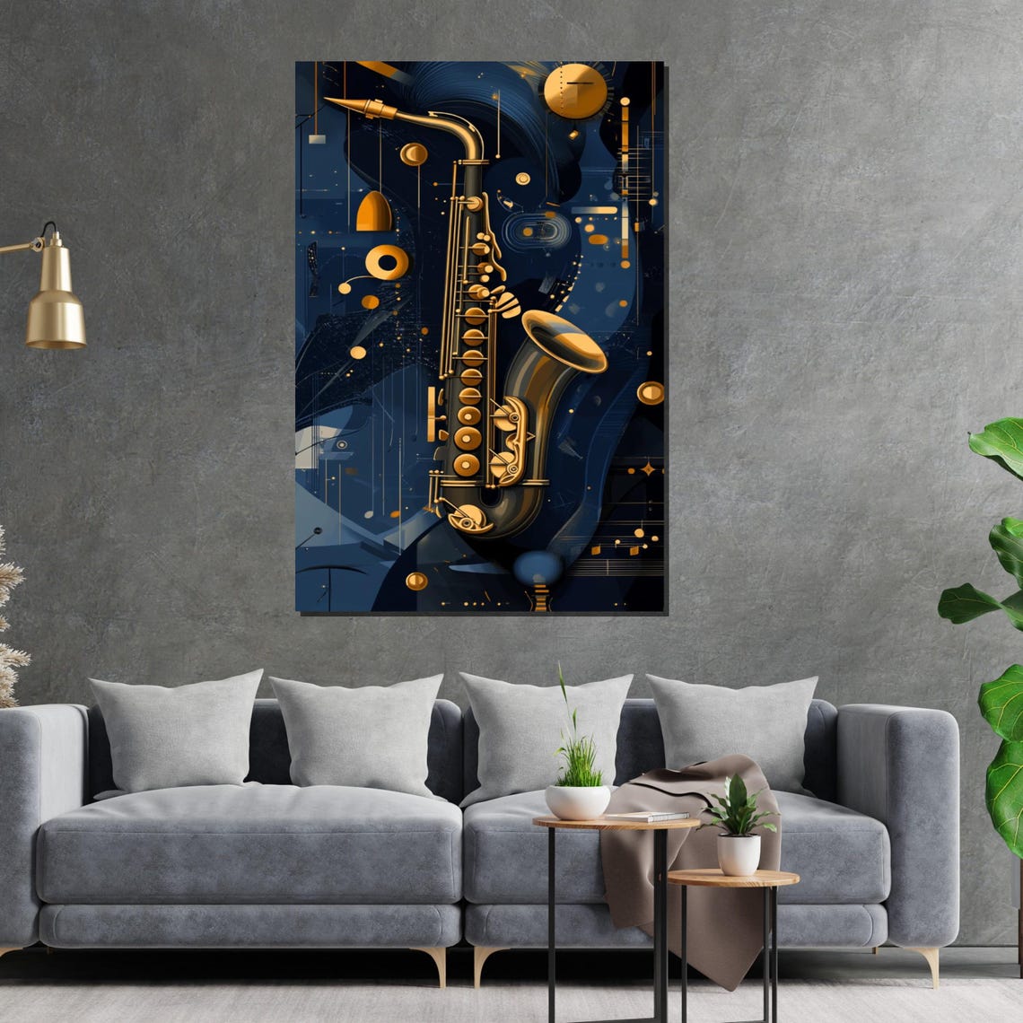 Golden Saxophone Blue Night Jazz Instrument Music Wall Poster - Image 2