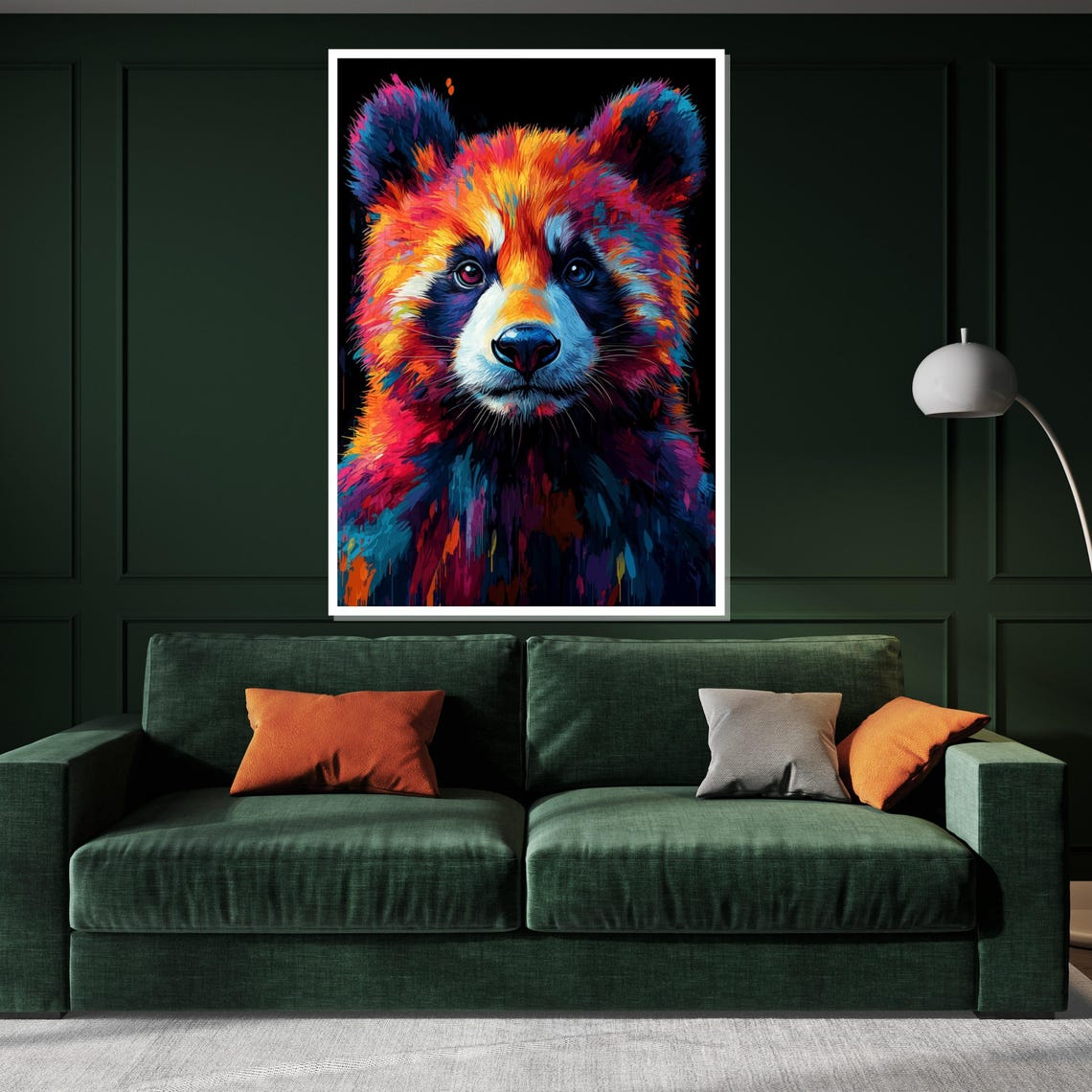 Colorful Panda Pop Art Neon Rainbow Portrait Black Background Print - Image 3