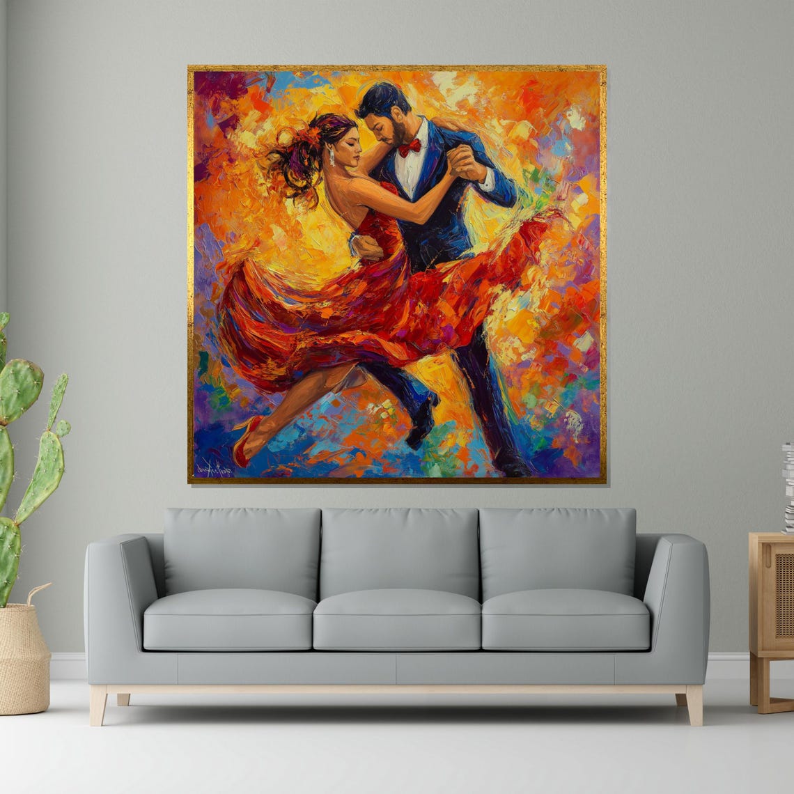 Tango Dancers in Fiery Orange Colorful Impressionist Art Poster
