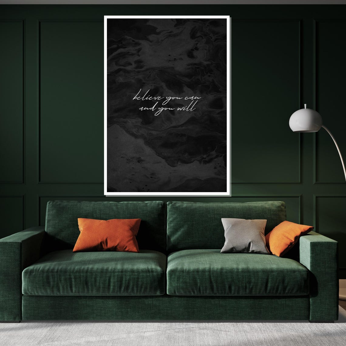 Believe You Can And You Will Black Marble Script Quote Poster - Image 2