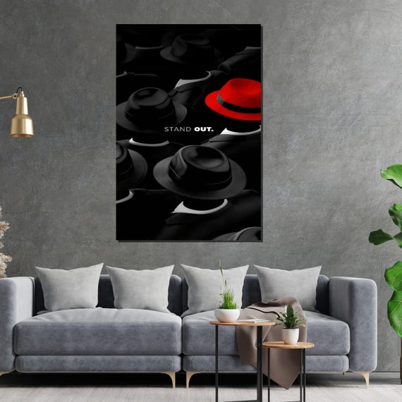 Stand Out Art Unique Red Hat Wall Art Black And White Hat Poster Wall Art Design Ready To Hang Decoration