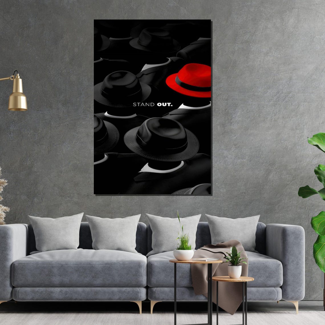 Stand Out One Red Hat Among Black Hats Motivational Wall Poster