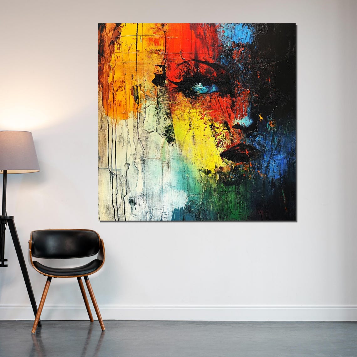 Vivid Multicolor Abstract Face Portrait Modern Expressionist Poster - Image 2