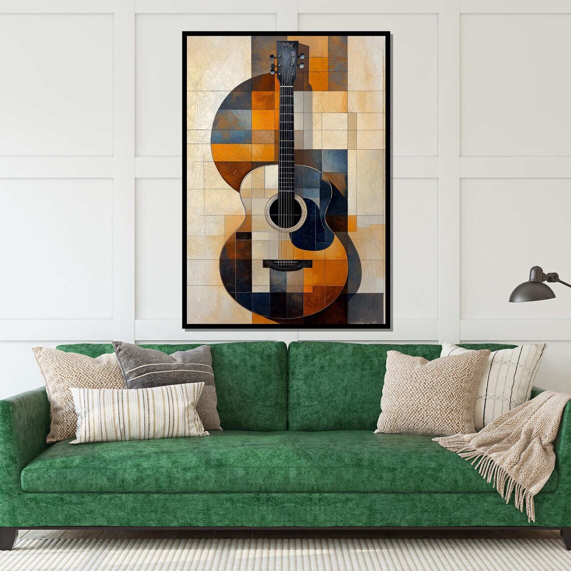 Geometric Mosaic Acoustic Guitar Warm Retro Tones Music Art Poster - Image 5