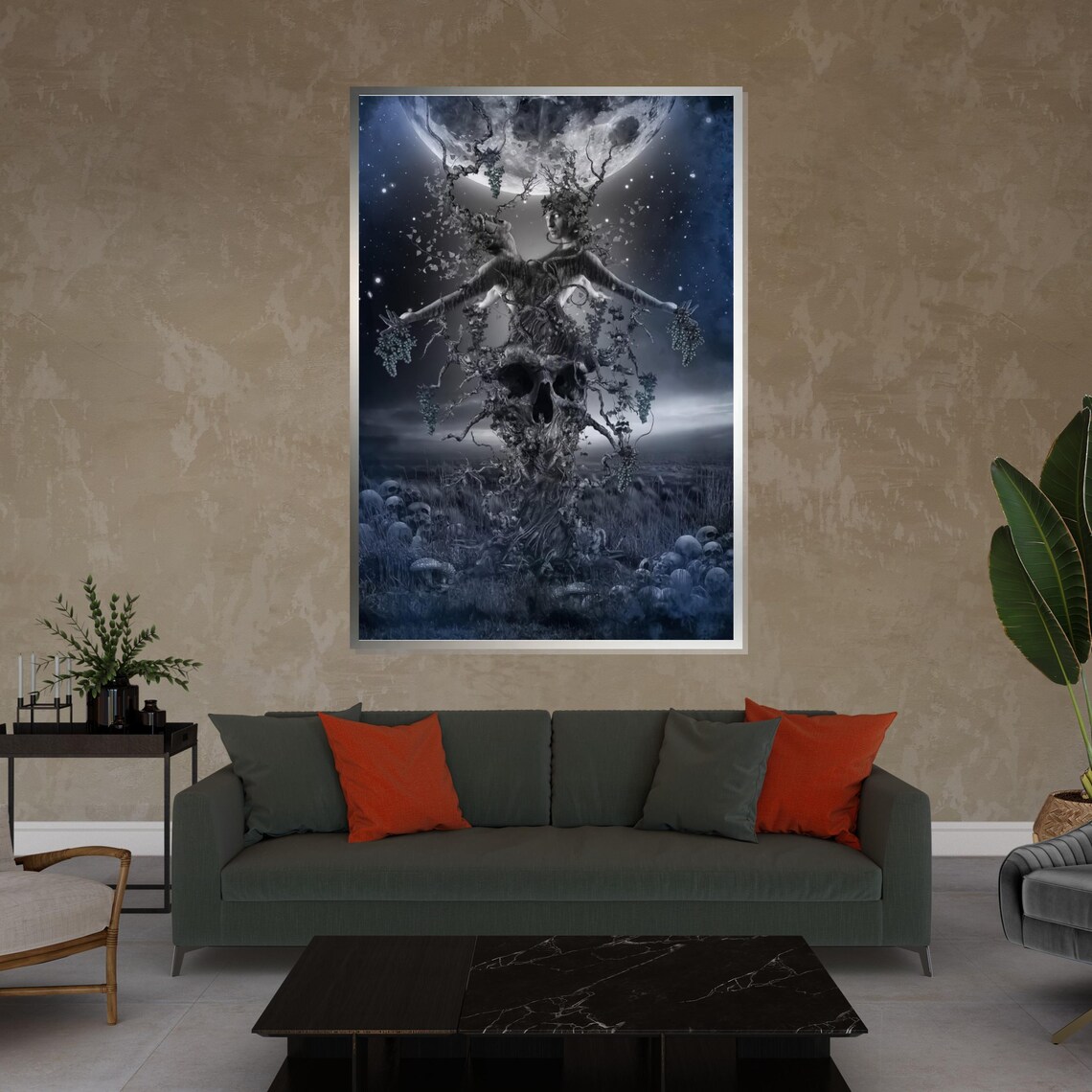 Gothic Skull Tree Of Life Under Full Moon Dark Surreal Fantasy Poster - Image 4