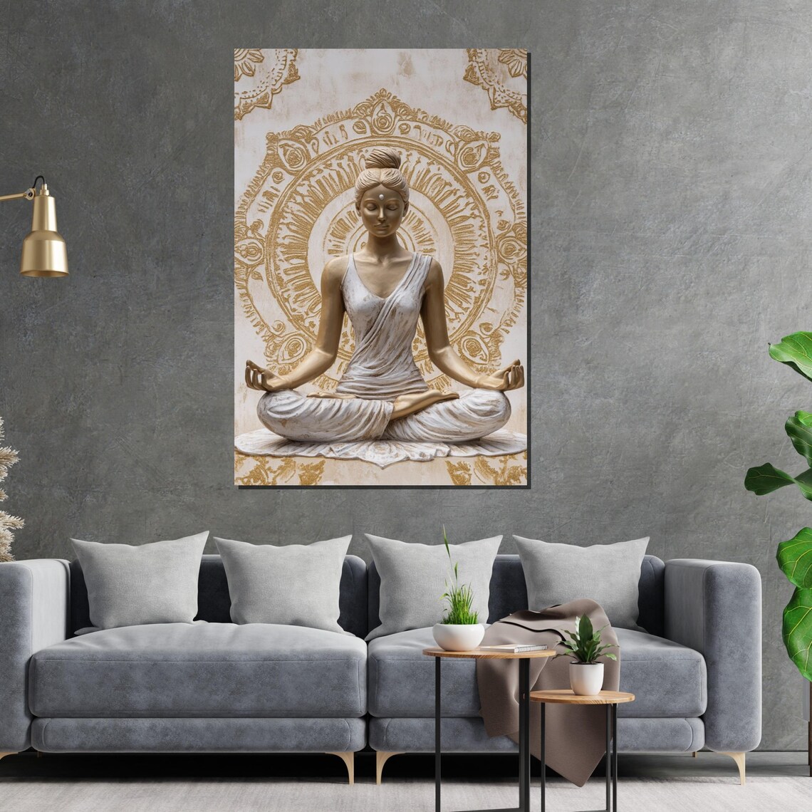 Serene Golden Meditating Woman Mandala Halo Spiritual Yoga Art Poster - Image 2