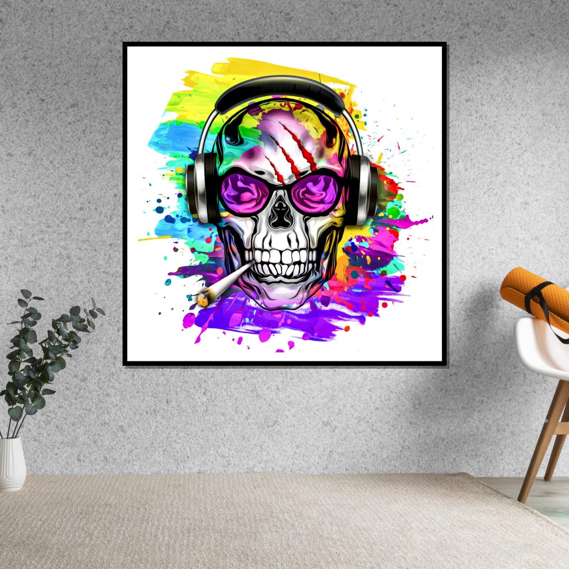 Skull Headphones Purple Sunglasses Color Splash Rock Music Poster - Image 5