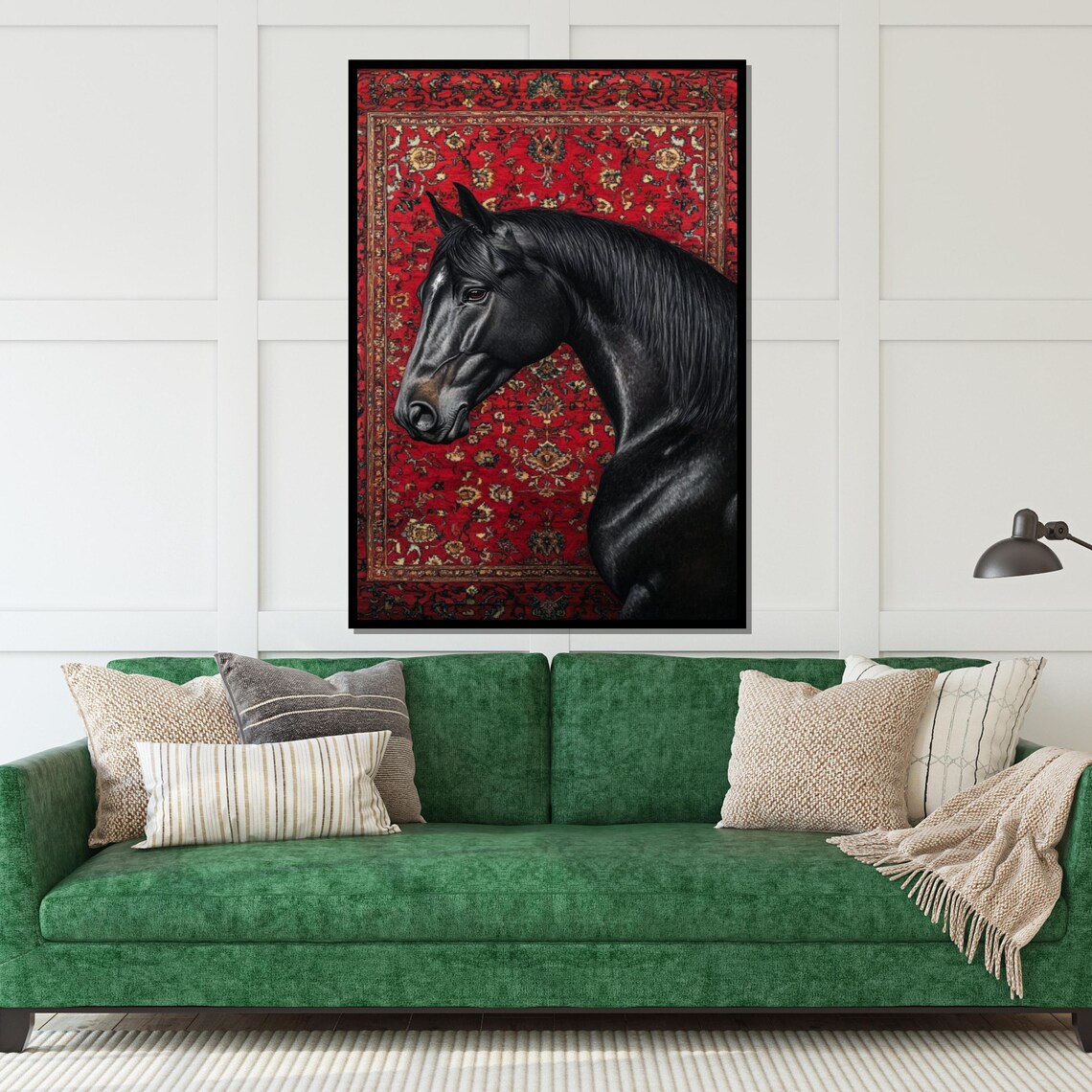 Black Stallion Red Persian Rug Elegant Equine Portrait Art Poster - Image 5
