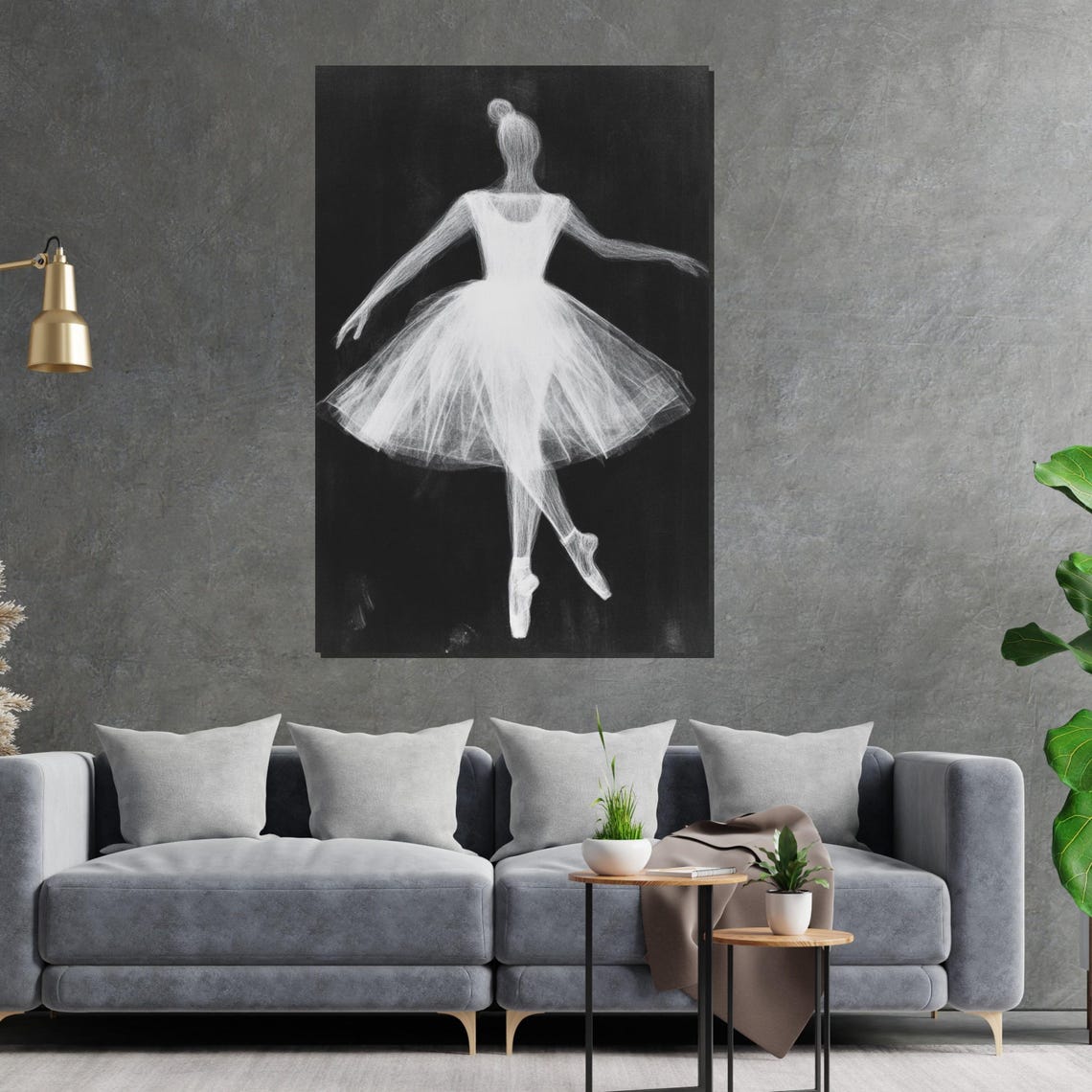 Ballerina White Tutu Back View Glowing Dark Stage Art Poster - Image 2