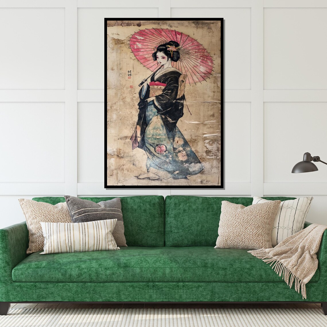 Geisha Pink Parasol Vintage Japanese Woodblock Style Art Poster - Image 5