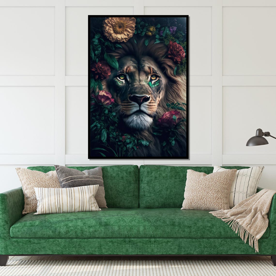 Floral Lion Portrait Blooming Botanical Wild Cat Decorative Poster - Image 5