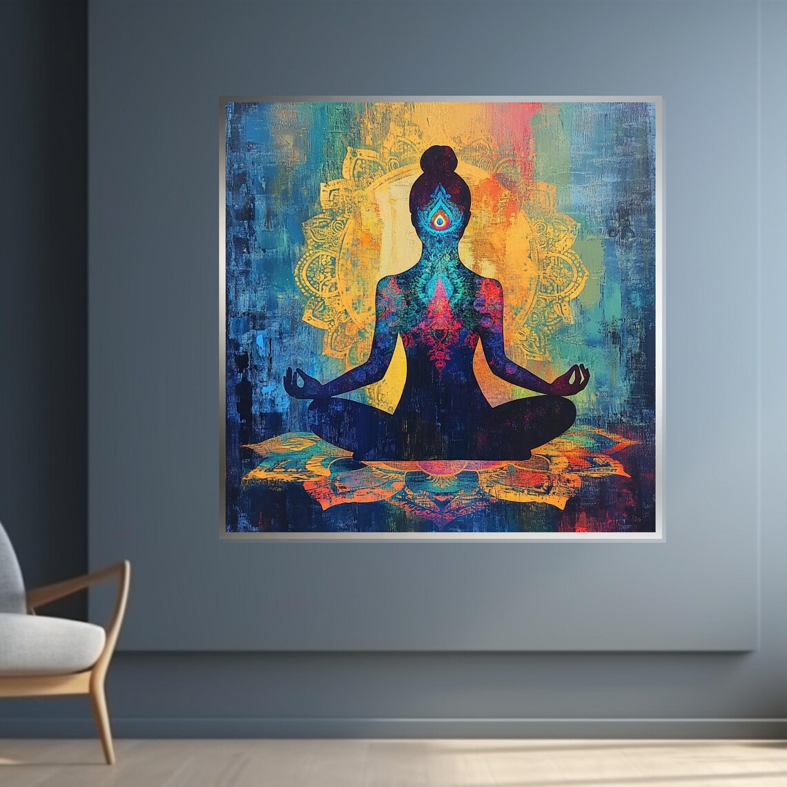 Meditating Woman Chakra Silhouette Mandala Art Spiritual Poster - Image 4