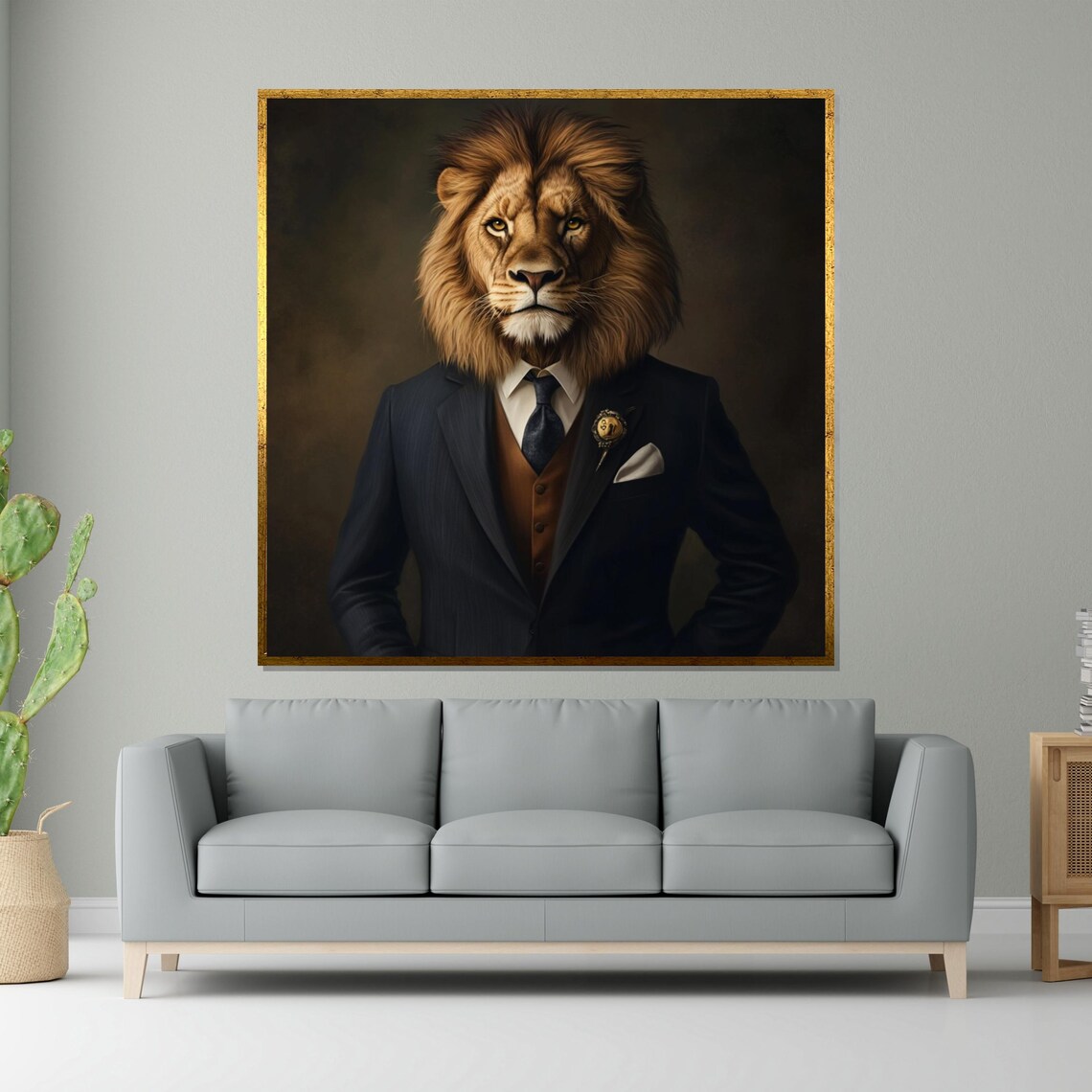 Lion Gentleman Formal Suit Regal Animal Oil Portrait Style Poster