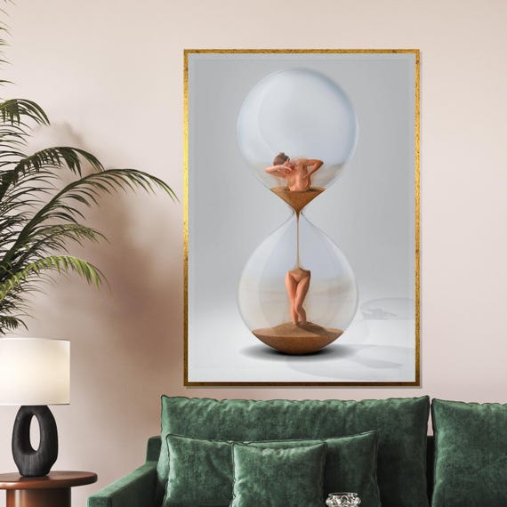 Surreal Hourglass Nude Time Passing Art Human Form Wall Print Surreal Framed Art Ready To Hang Modern Wall Decor