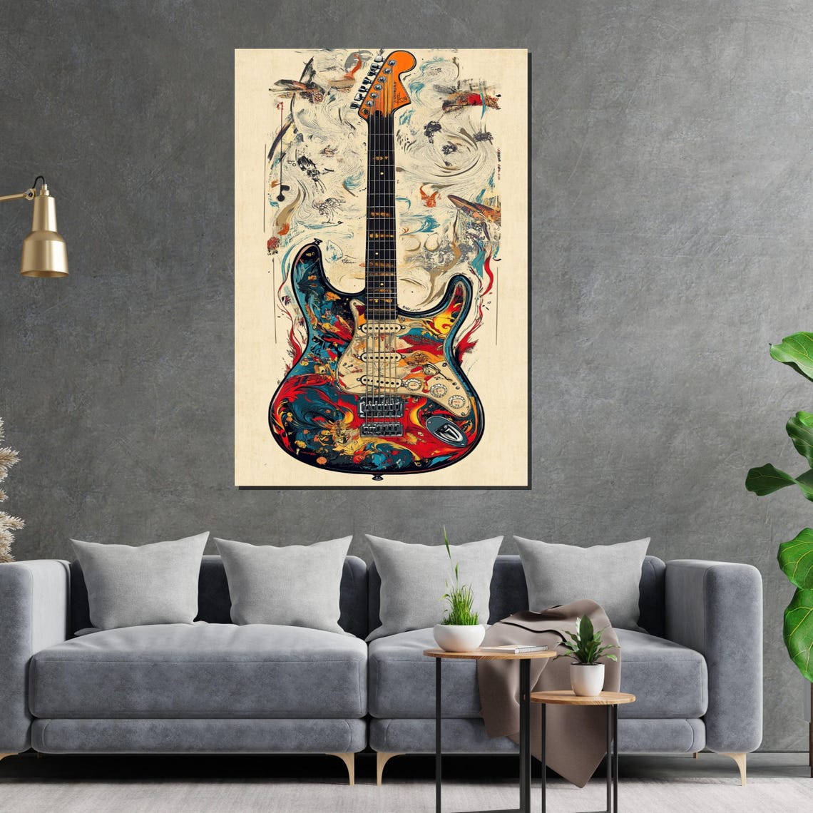 Psychedelic Electric Guitar Colorful Rock and Roll Art Poster - Image 2