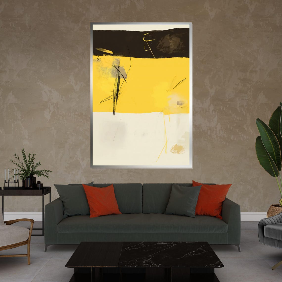 Bold Yellow Black White Abstract Layers Minimalist Art Poster - Image 4