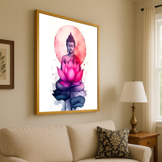 Meditative Buddha With Pink Canvas Spiritual Wall Art Zen Home Decor Tranquil Painting Meditation Room Ready To Hang